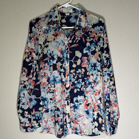 Coldwater Creek No Iron Top Womens Navy Beautiful Floral XL16 - Picture 13 of 14